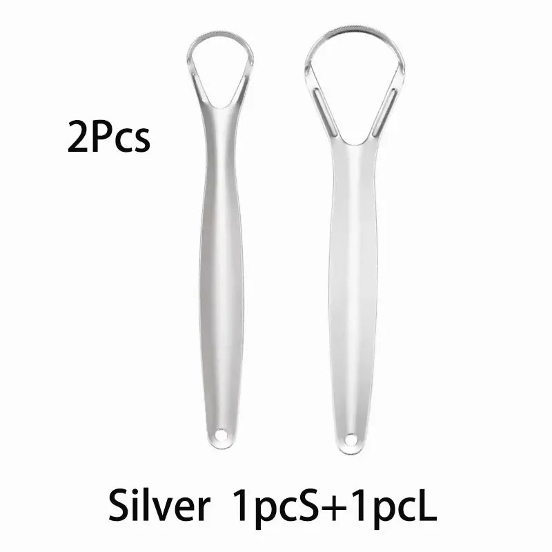 Stainless Steel Tongue Scraper Set | Fresh Breath Oral Care Tongue Scraper HIP C738-Silver-SL-2pcs