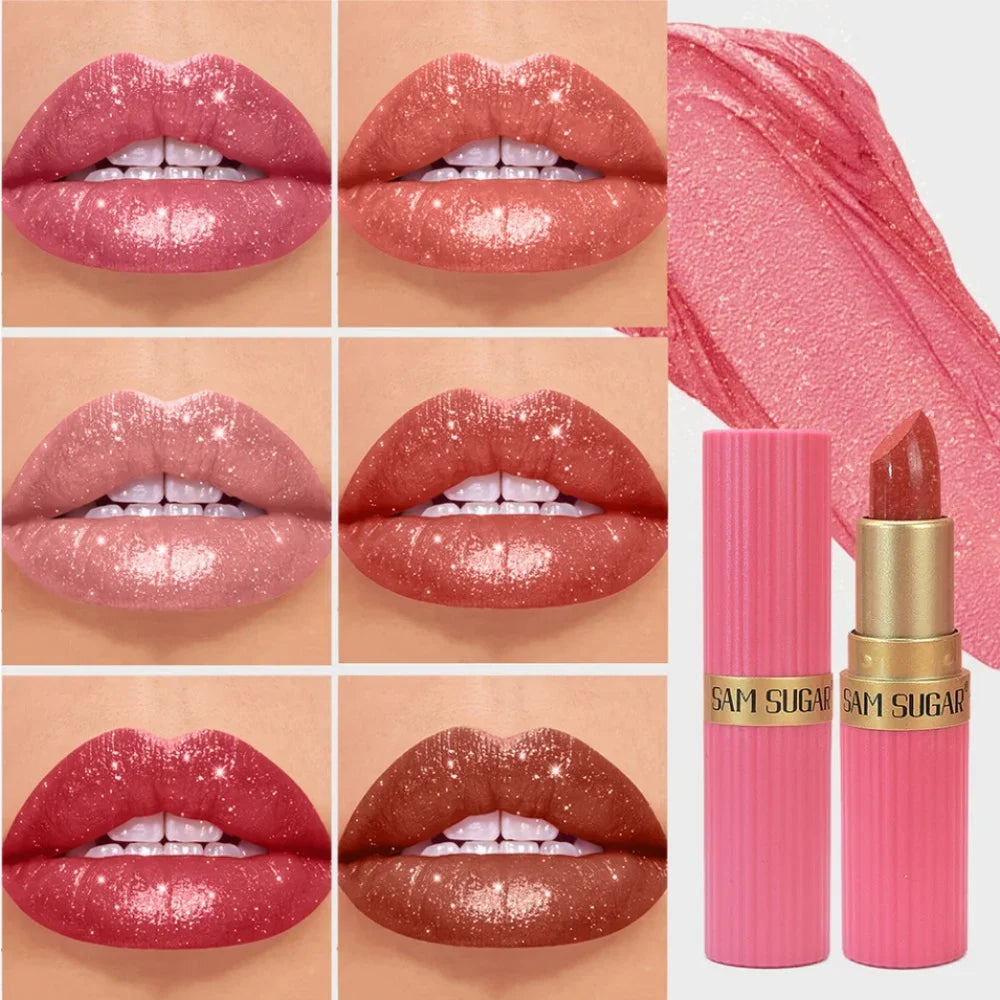 SAM SUGAR Metallic Glitter Lipstick – Waterproof Shimmer Gloss Glitter Lipstick HIP