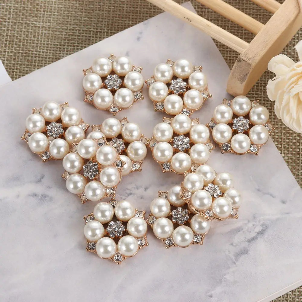 10-Pack Flower Pearl Rhinestone Buttons – DIY Wedding Craft Craft Buttons HIP