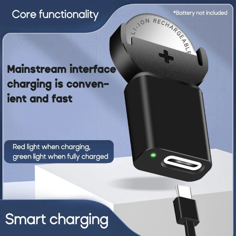 USB-C Coin Cell Charger – LIR2032 LIR2025 ML2032 CR2032 Battery Charger Adapter HIP