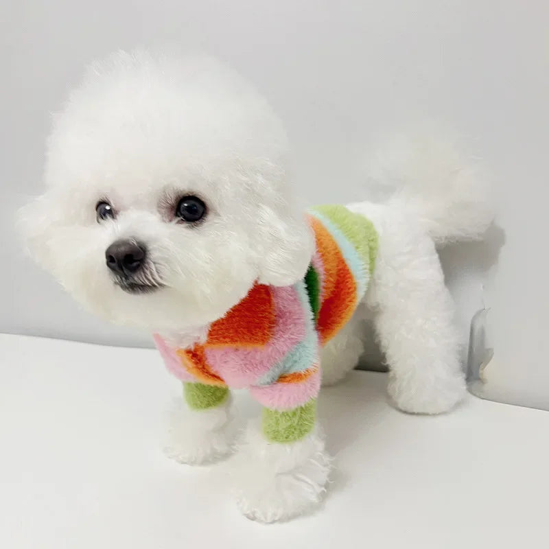 Striped Fuzzy Dog Sweater – Warm Winter Coat for Small Dogs Dog Winter Sweater HIP