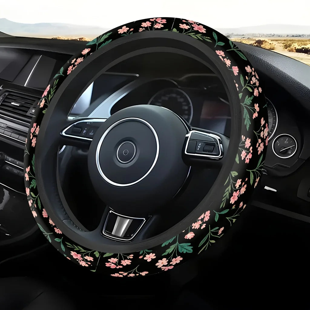 Pink Flower Steering Wheel Cover – Soft, Breathable, All-Season Steering Wheel Cover HIP