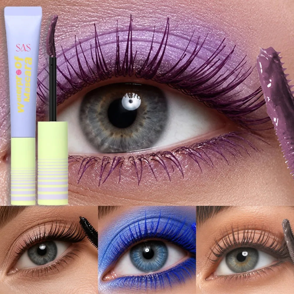 Colored Mascara Waterproof Smudge Resistant Long Lasting Purple Blue Brown Mascara Slender Curling Extended Eye Lashes Makeup HIP
