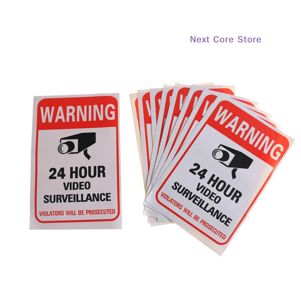 10-Pack CCTV Security Camera Warning Sticker Decal Signs Security Warning Stickers HIP