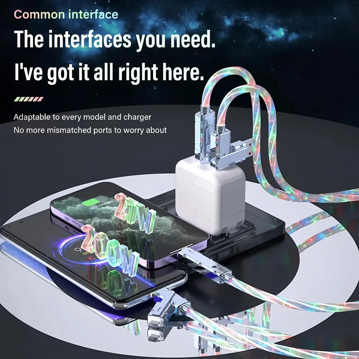 Glowing LED 4-in-1 USB-C Fast Charging & Data Cable LED Charging Cable HIP