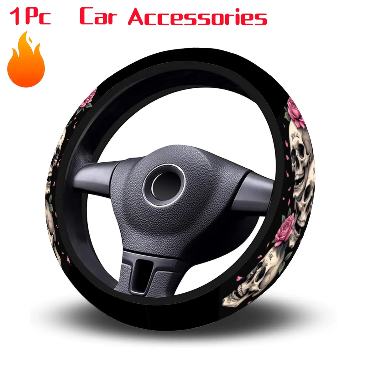 Skull Rose Elastic Car Steering Wheel Cover – 15" Universal Steering Wheel Cover HIP
