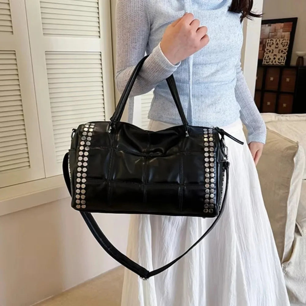 Y2K Rivet Tote Bag – Large Capacity Detachable Shoulder Strap Rivet Tote Bag HIP