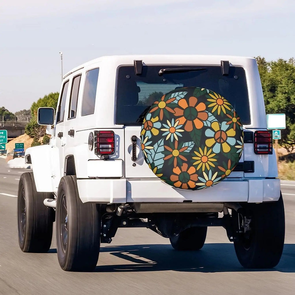 Retro Hippie Floral Spare Tire Cover – SUV, RV & Trailer 14–17" Spare Tire Cover HIP