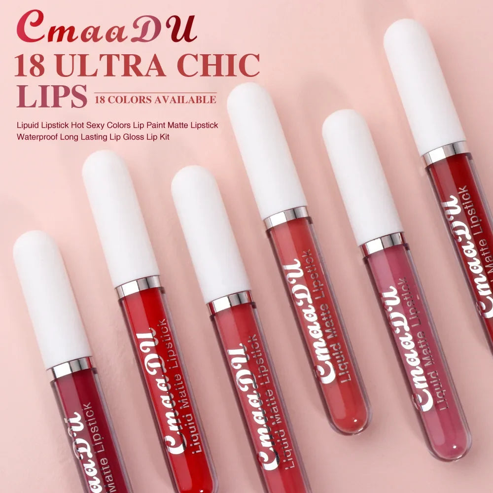CmaaDu 18-Color Matte Velvet Liquid Lipstick – Waterproof Matte Liquid Lipstick HIP