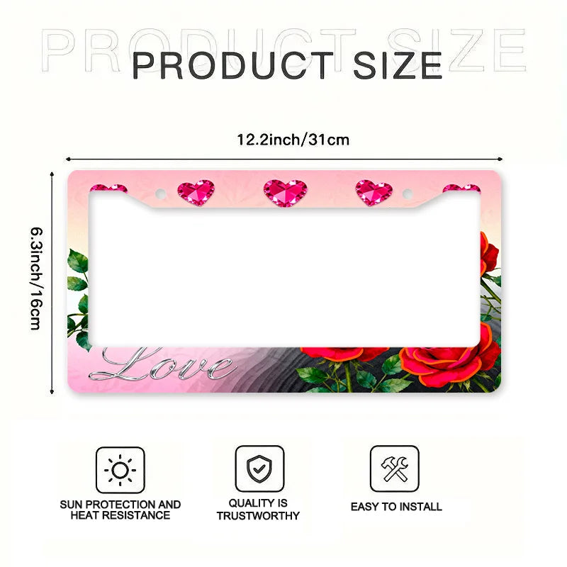 Metal License Plate Frame – Rose Design, Rust & UV Resistant License Plate Frame HIP