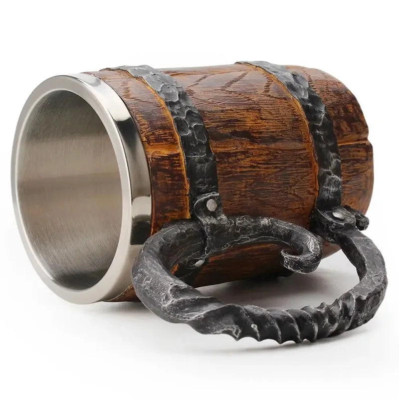 600ml Viking Wood Style Insulated Beer Mug | Double Wall Insulated Beer Mug HIP