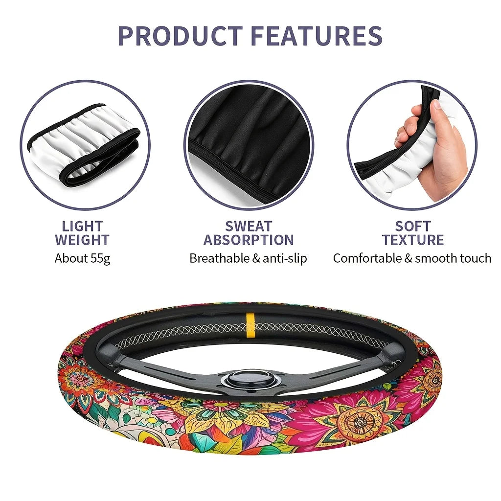 Colorful Floral Steering Wheel Cover – Soft & Breathable Steering Wheel Cover HIP