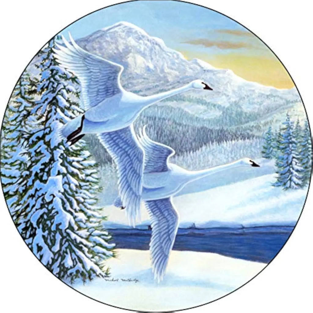 Winter Landscape Swan Spare Tire Cover – Durable Polyester Spare Tire Cover HIP Acquiesce 17 in