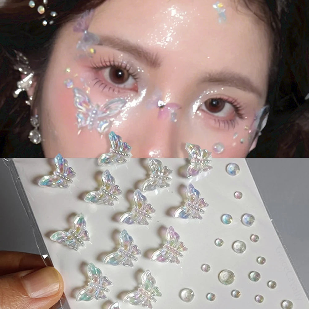 1Pcs 3D Acrylic Diamond Stickers Butterfly Crystal Patch Face Paste Stage Makeup Rhinestones Jewelry Mermaid Pearl Tattoo Tools HIP