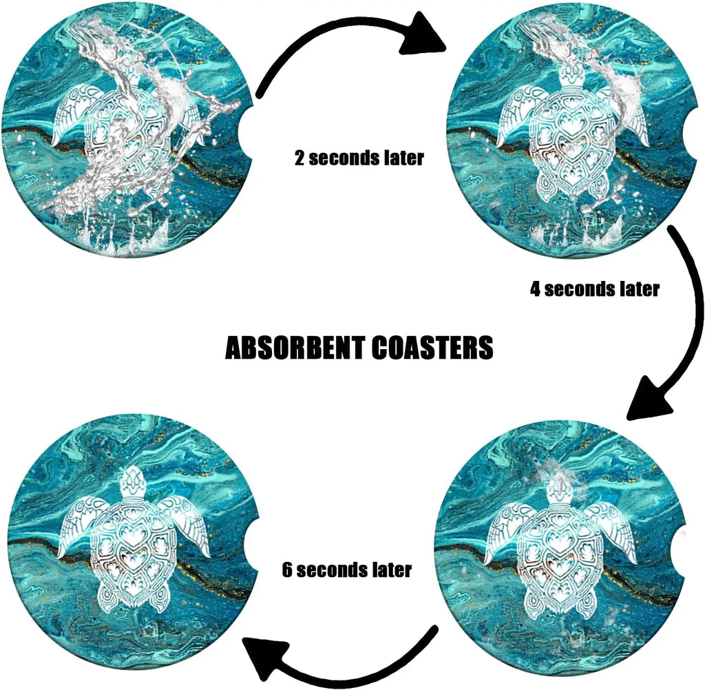 Sea Turtle Marble Absorbent Ceramic Car Cup Holder Coasters Car Cup Coaster HIP