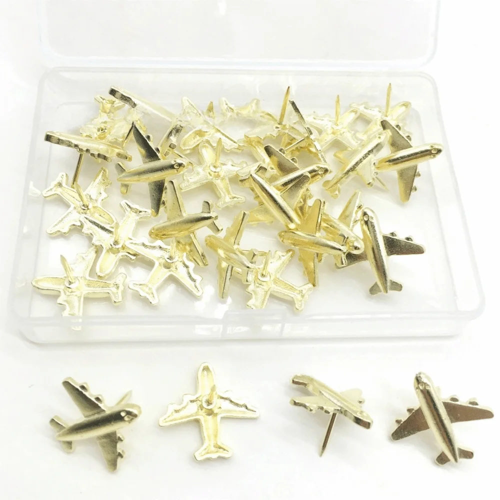 30 Airplane Push Pins Silver & Gold – Decorative Zinc Alloy Decorative Push Pins HIP Gold