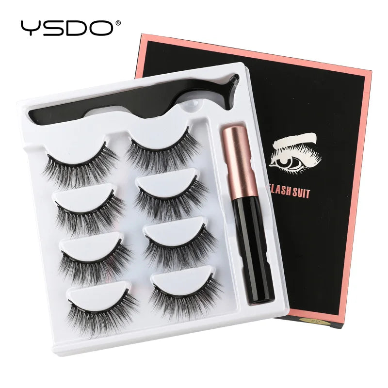 1/3/4 Pcs Magnetic Eyelashes Natural Long 3D Mink Lashes Makeup Soft Magnetic False Eyelashes Eyeliner Tweezers Sets Fake Lashes HIP