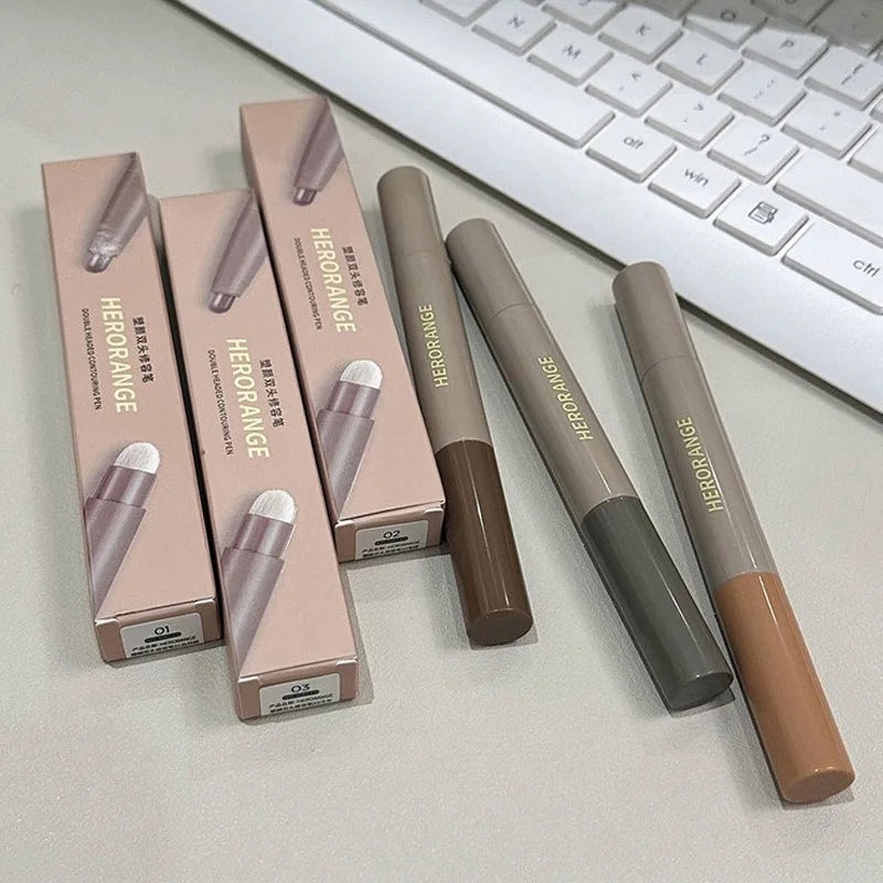Double Head Contour Stick Bronzer with Brush Face Nose Shadow Cream Contour Pen Waterproof Lasting Contouring Makeup Cosmetics HIP