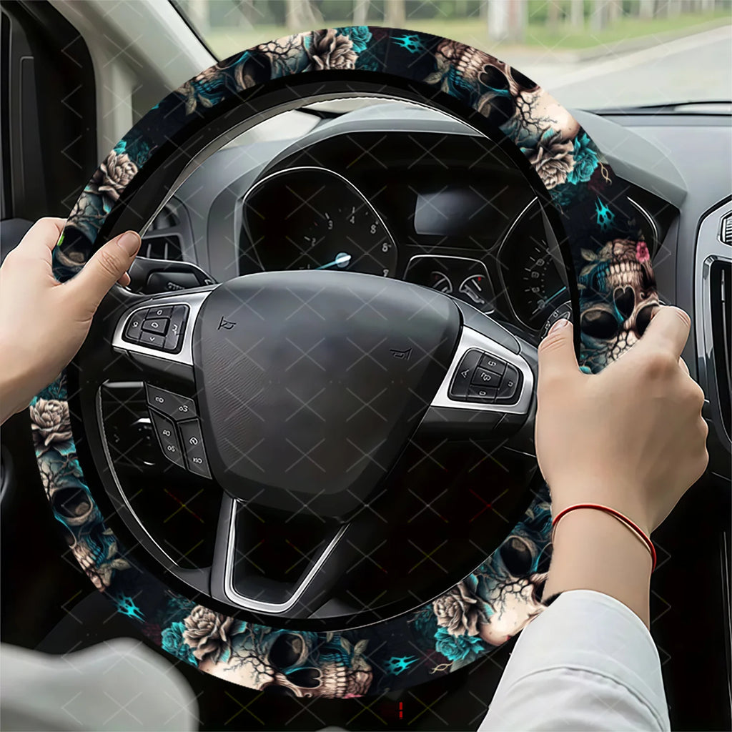 Skull & Flower Steering Wheel Cover – Cars, SUVs & Trucks Steering Wheel Cover HIP