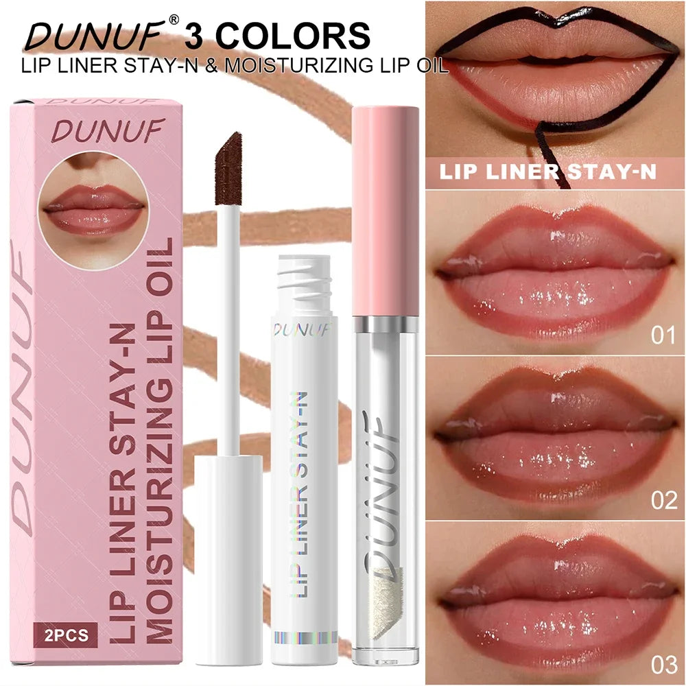 DUNUF Peel Off Lip Liner & Moisturizing Lip Oil Set – 2 Pcs Lip Liner & Oil Set HIP