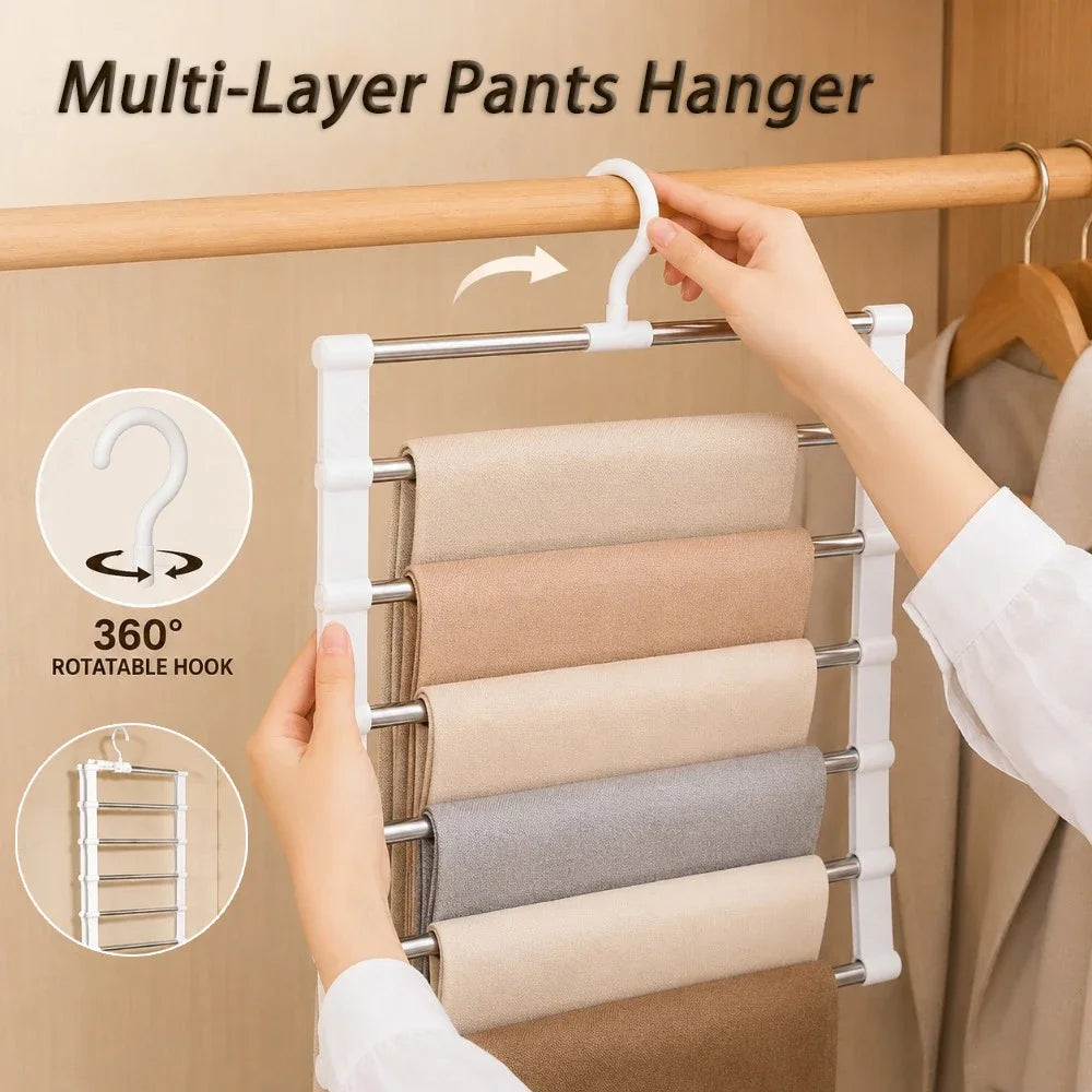 5/7 Layer Stainless Steel Pants Hanger – Space-Saving Closet Rack Pants Hanger Rack HIP