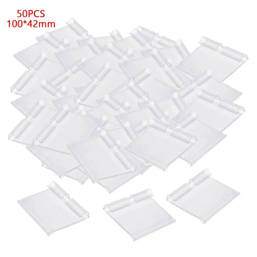 50-Pack Transparent Plastic Price Tag Holders – Double Hook Price Tag Holder HIP 100x42mm