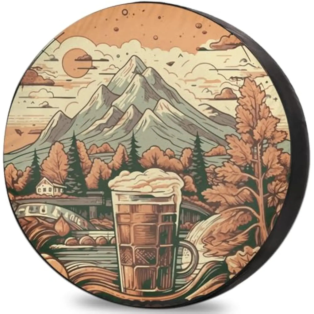Mountain Beer Mug Spare Tire Cover – Weatherproof RV SUV Spare Tire Cover HIP Acquiesce 16 in
