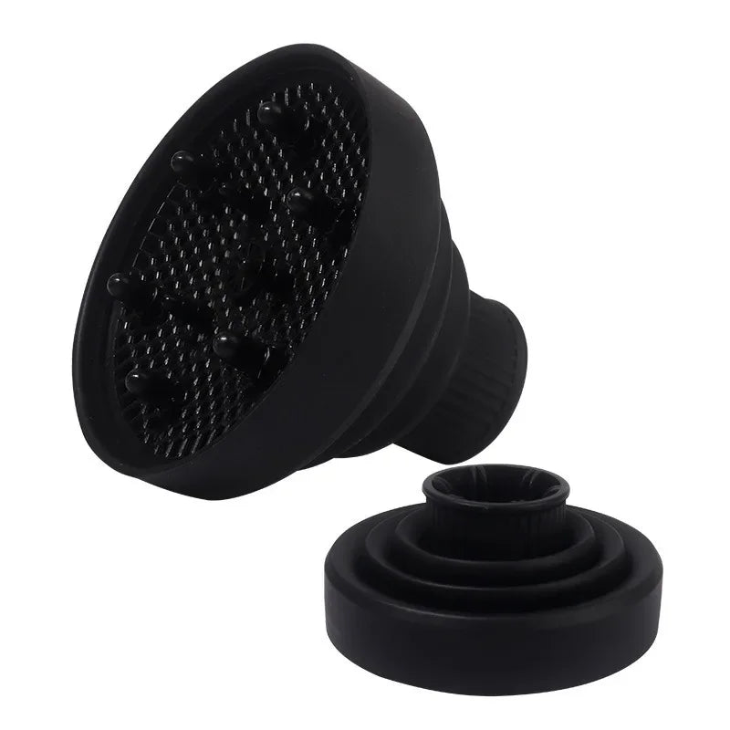 Foldable Silicone Hair Dryer Diffuser Hair Styling Tool Accessories Suitable Universal Hair Curl Drying Shaping Diffuser Cover HIP Black 3.5-5cm