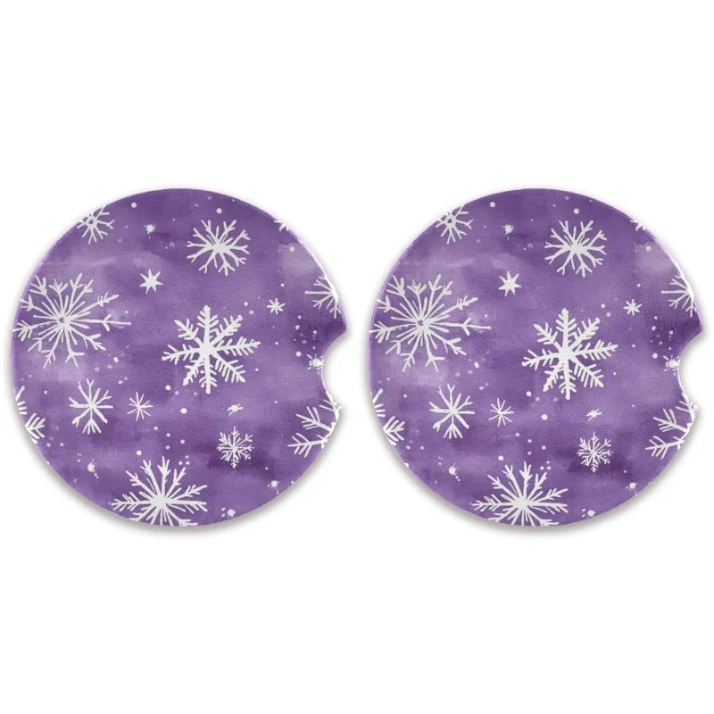 Watercolor Snowflake Car Cup Holder Coasters – 2-Pack Car Cup Coasters HIP 1 Cork ceramics