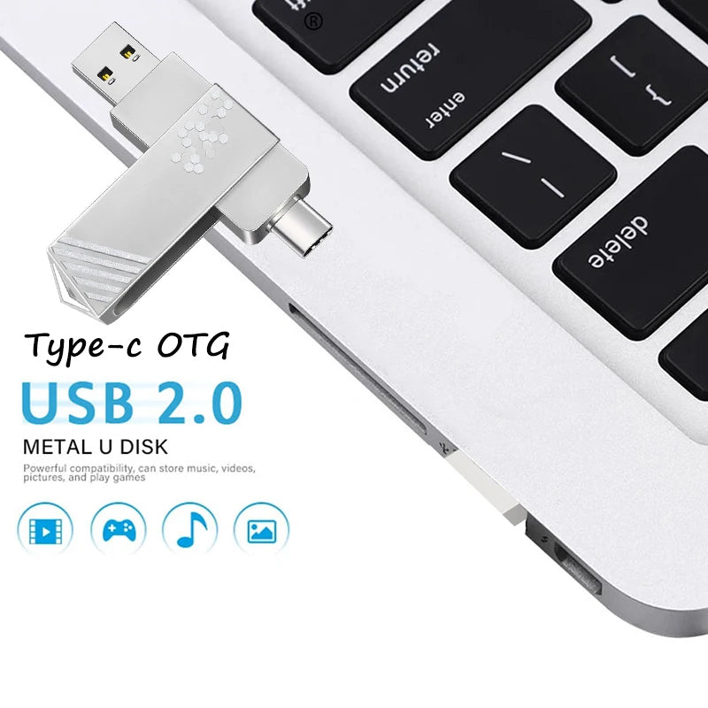 2-in-1 USB 2.0 Type-C Flash Drive Metal | 8GB–128GB USB Flash Drive HIP