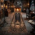 Gothic Vintage Runner Rug – Black Gold Bat Moon Print Hallway Runner Rug HIP 4 50X150cm-Felt