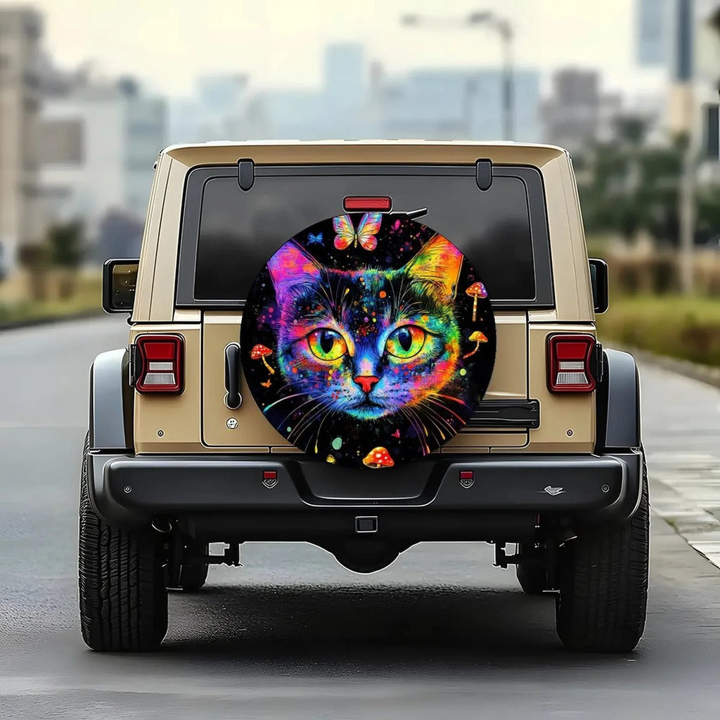 Rainbow Cat Spare Tire Cover – Colorful Wheel Protector Spare Tire Cover HIP