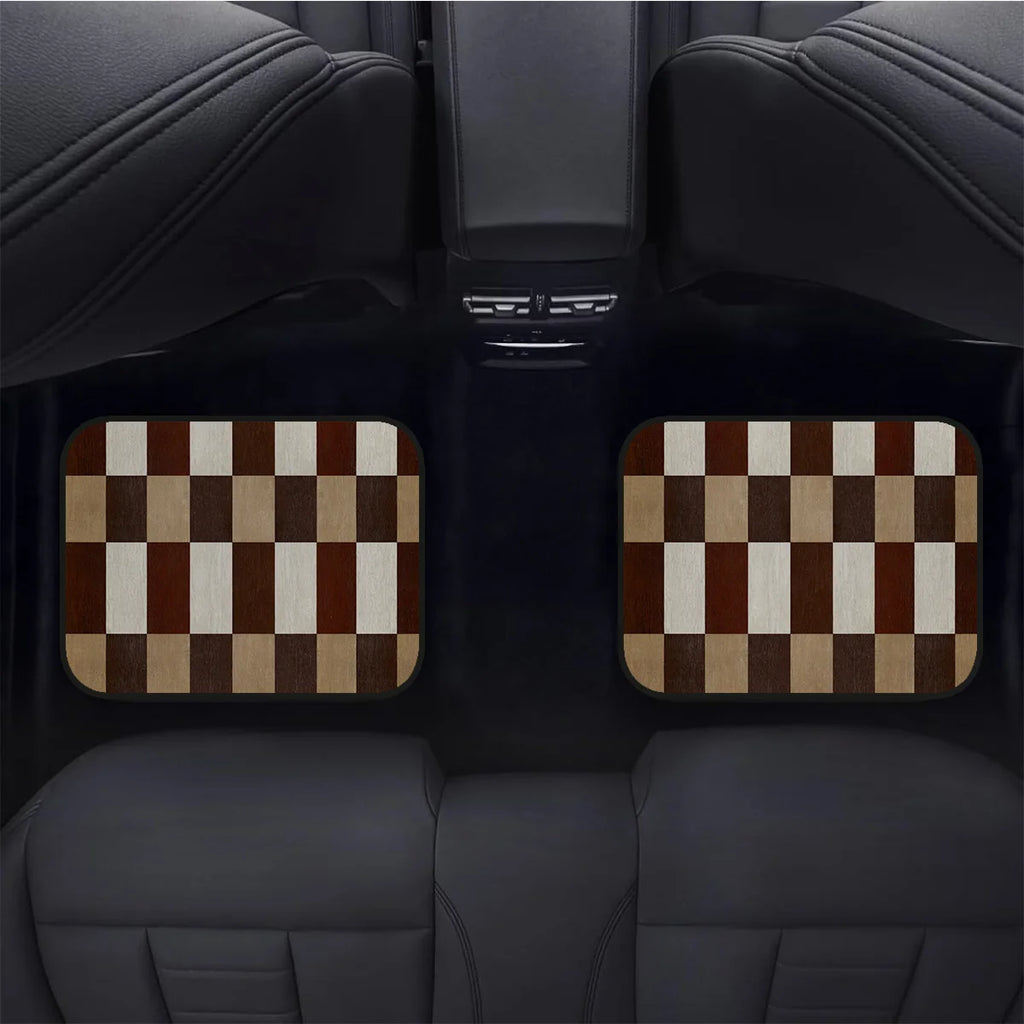 4-Piece Brown Checkerboard Car Floor Mats – Non-Slip Car Floor Mats HIP