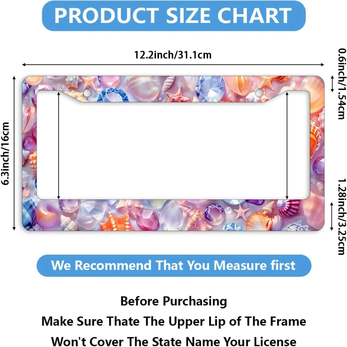 Crystal Shell Ocean Dream License Plate Frame – Rust-Proof License Plate Frame HIP