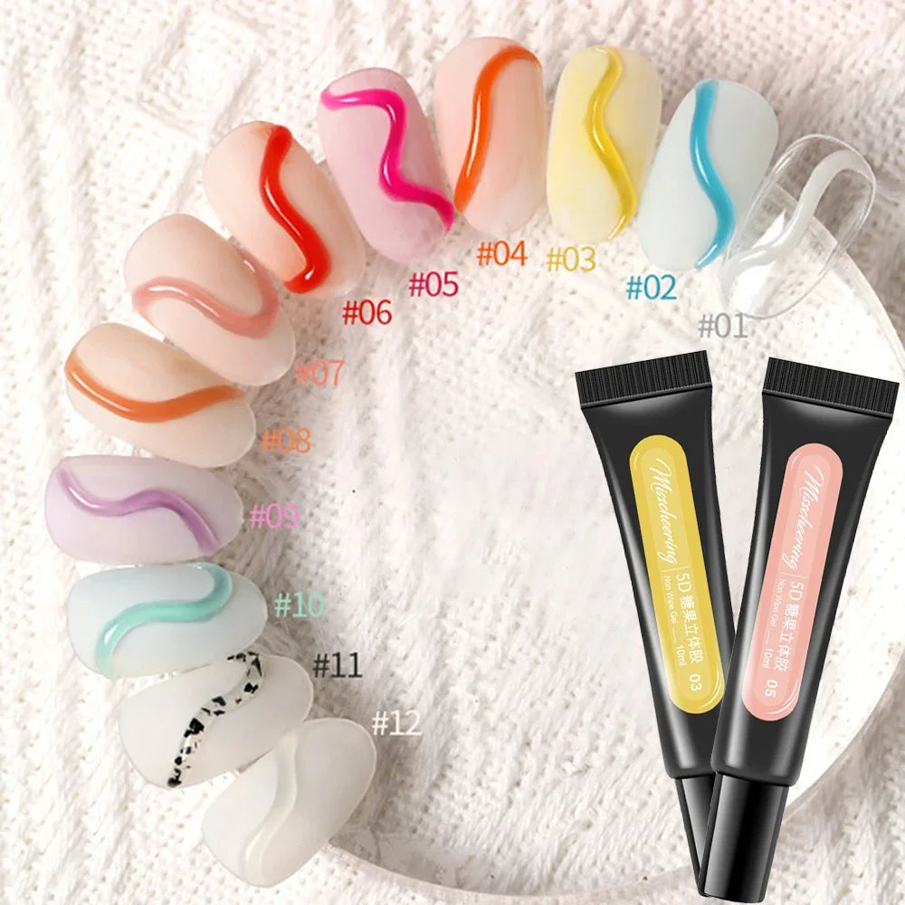 3D Pudding Gel 12ml Tube Emboss Korean Style Nail Design Painting Full Coverage Super Texture Gel Pigmented Paint Liner Gel HIP