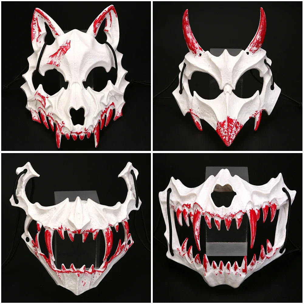 Creative Halloween Animal Skull Mask Dragon Wolf Mask Blood Half-Face Mask Men Horror Skeleton Carnival Mask Party Cosplay Prop HIP