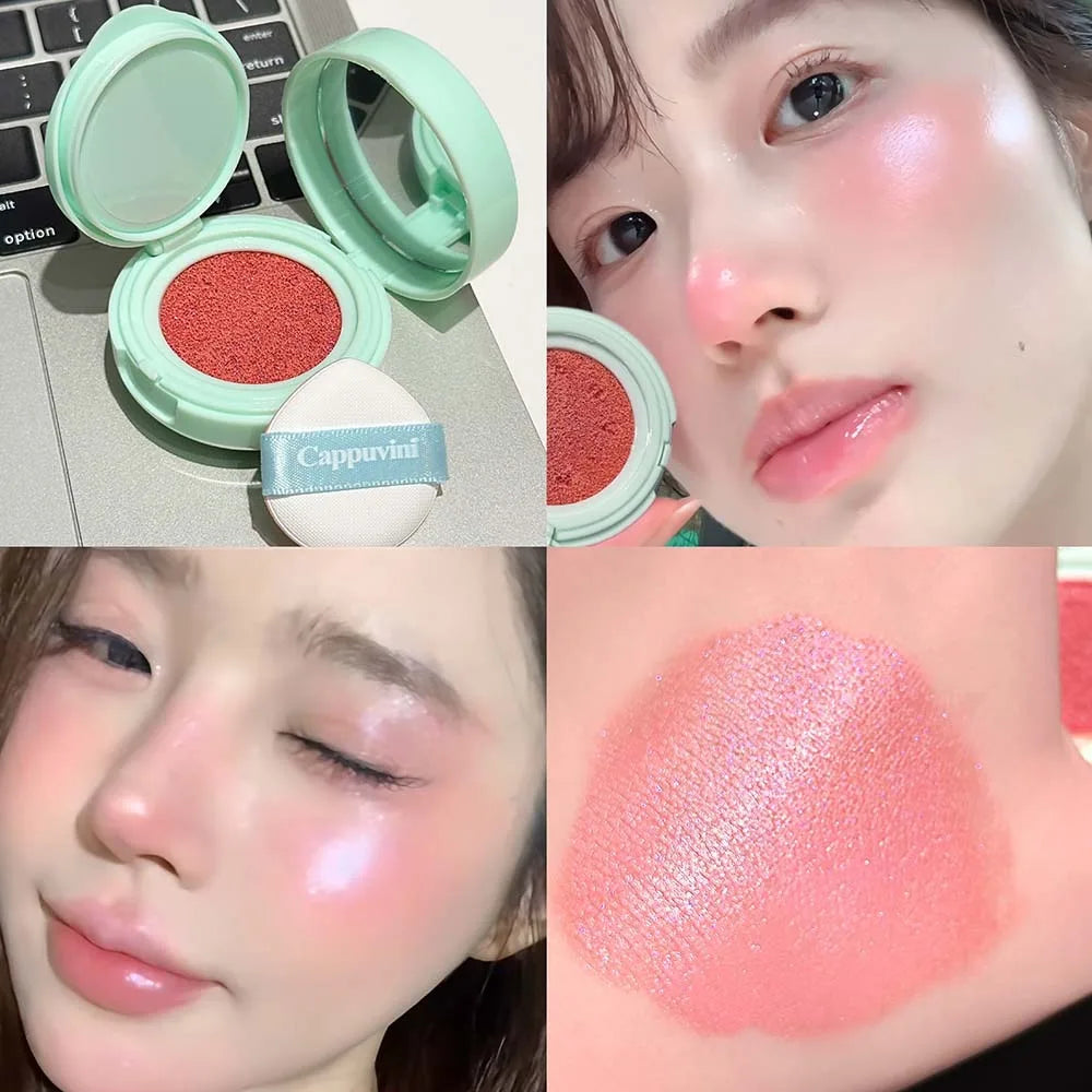 CAPPUVINI Moisturizing Air Cushion Blusher Cream Cheek Tint Natural Rouge Brighten Skin Tone Face Contour Makeup With Puff HIP 04