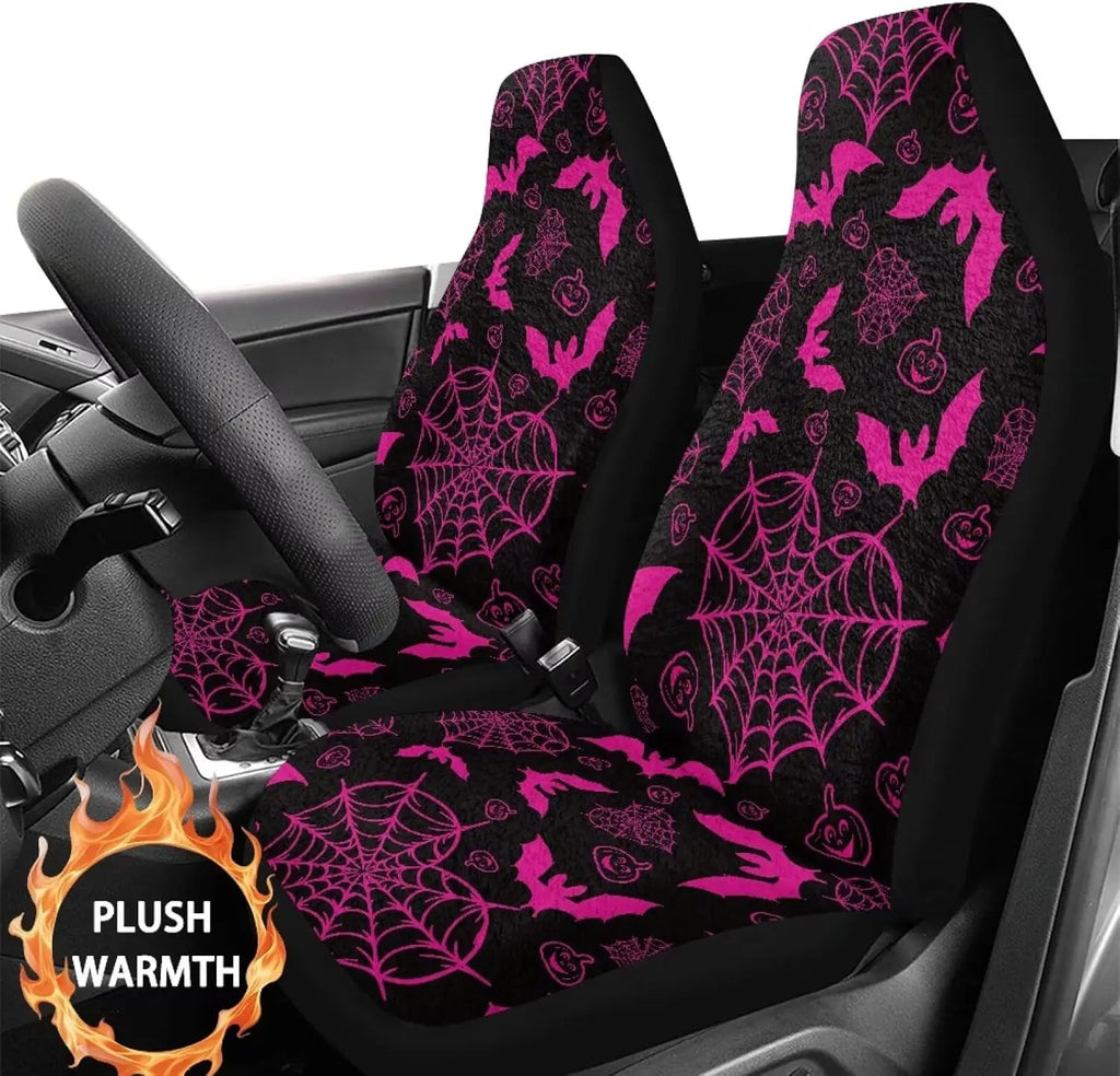 Pink Bats Halloween Car Seat Cover Set – 2-Piece Soft Plush Car Seat Cover Set HIP