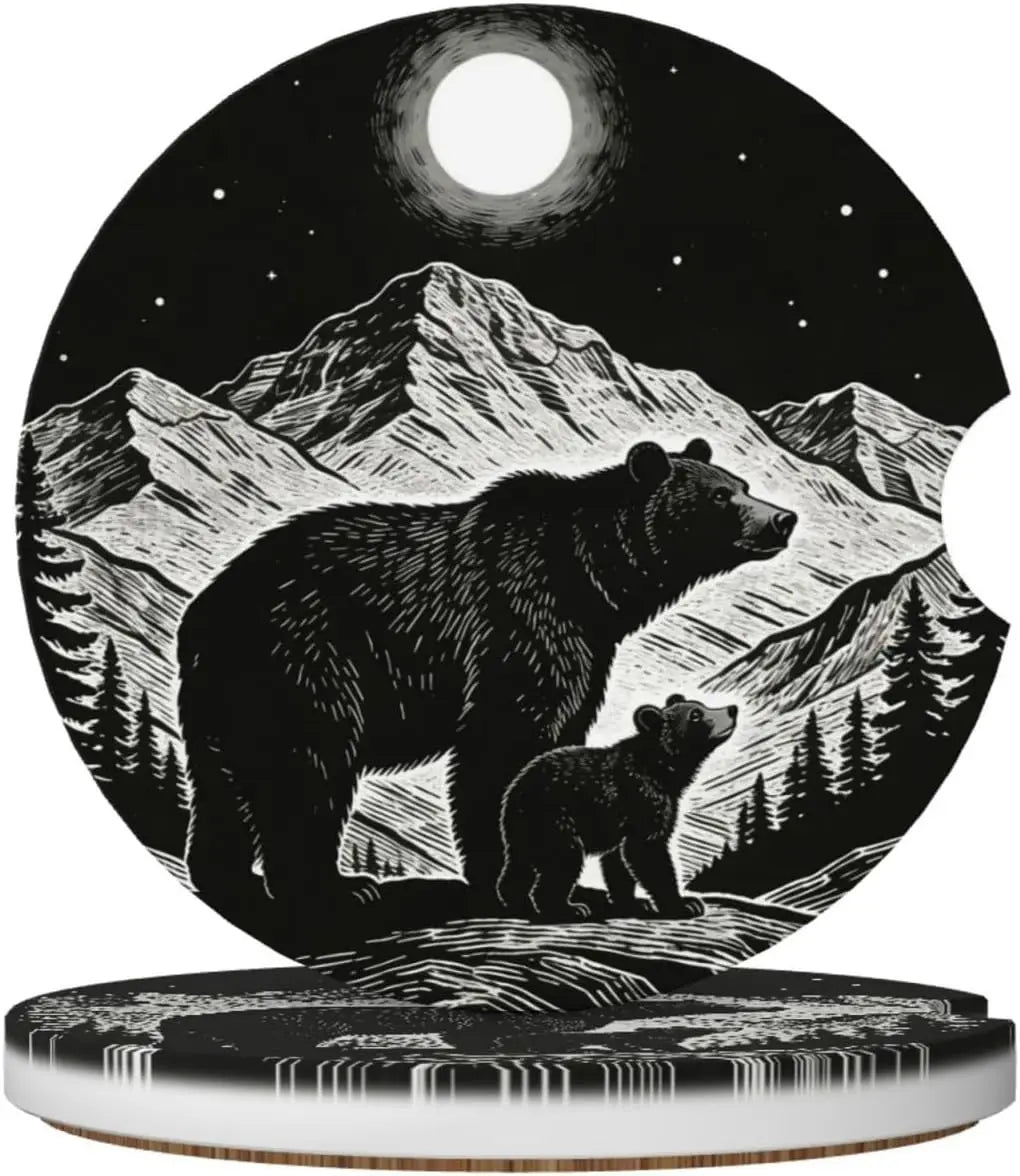 2-Pack Ceramic Car Cup Holder Coasters – Moon & Mountains Car Cup Coasters HIP Black Other