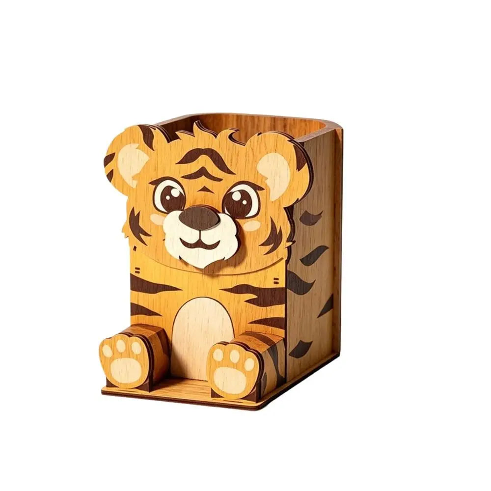 Hand-Carved Wooden Animal Glasses & Pen Holder Stand Wooden Desk Organizer HIP