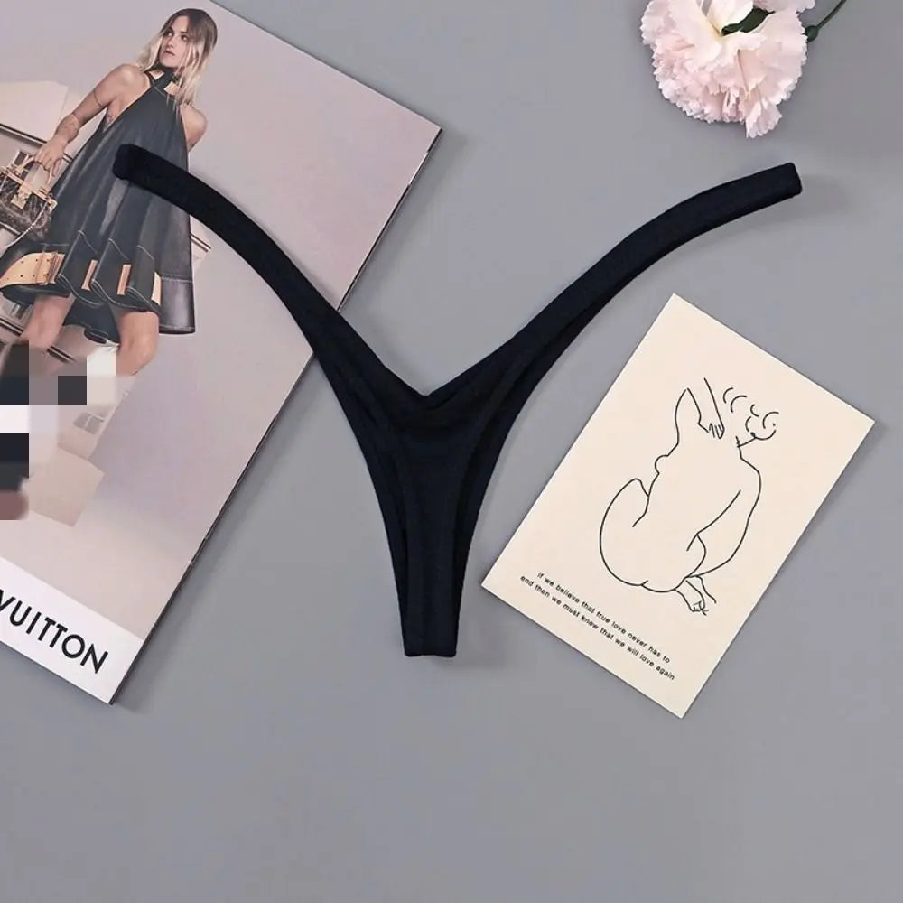 Women's Cotton Thong Panties – Deep V Lace Trim All Seasons Women's Thong Panties HIP