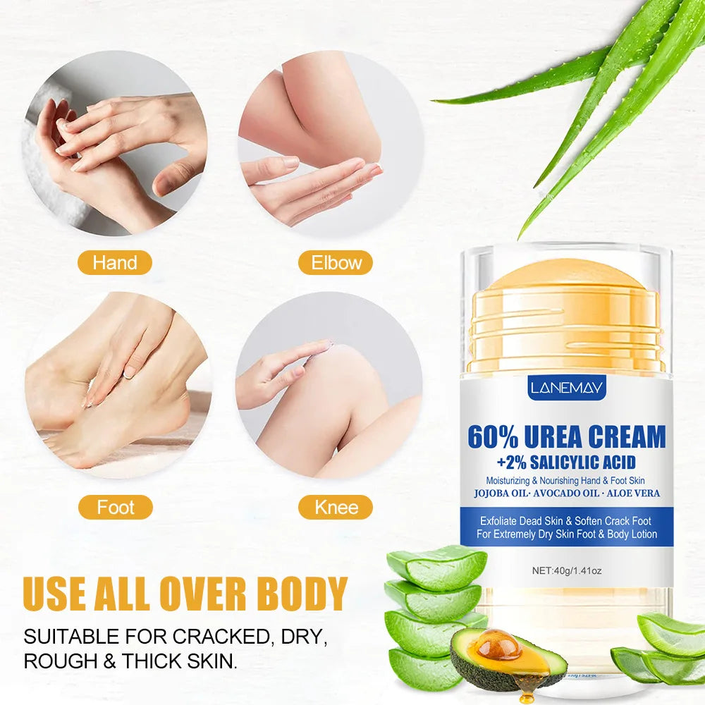 40g Ultra-Hydrating 60% Urea Foot Cream Aloe Vera for Softening Dry Cracked Feet - Gentle Exfoliation Daily Foot Care Solution HIP