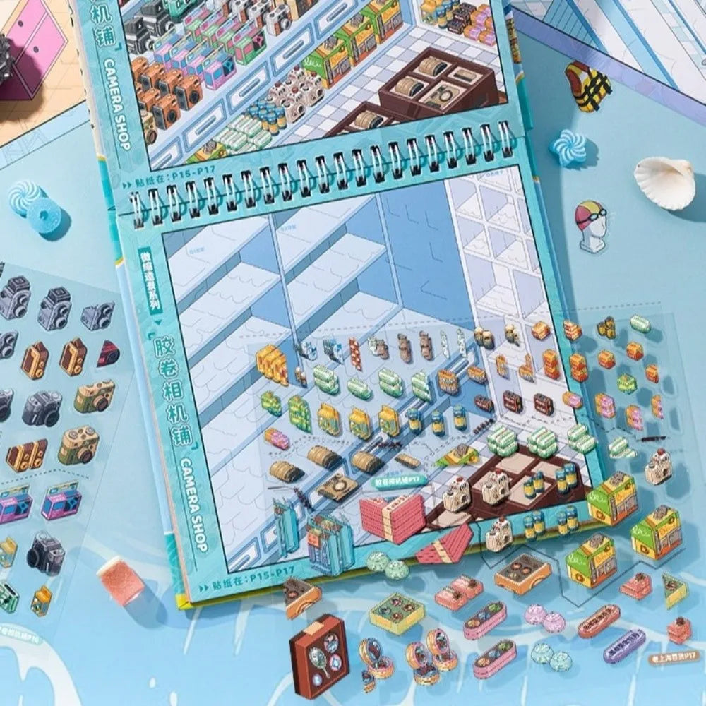 3D Shop Scene Sticker Book – 10 Miniature Scenes | PET 3D Scene Sticker Book HIP