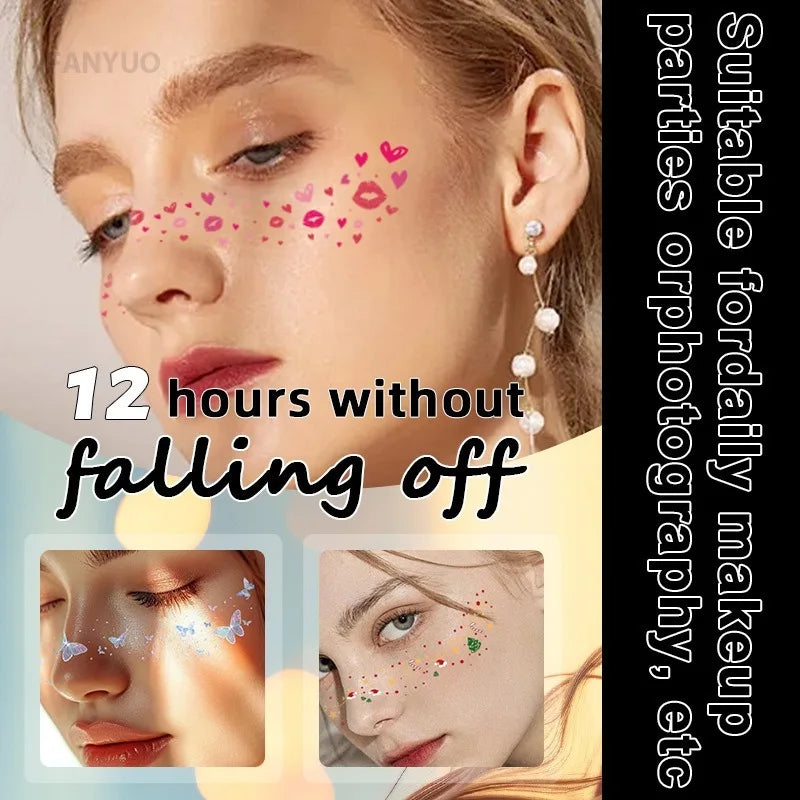 6pcs Flower Butterfly Freckles Makeup Patches Watercolor Heart Valentine Christmas Party Fake Freckles Temporary Tattoo Stickers HIP