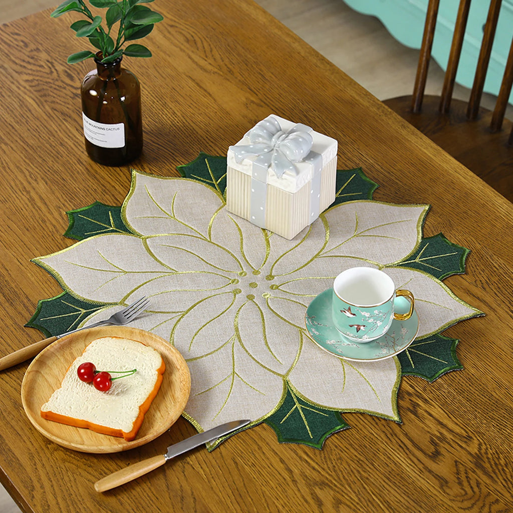 Christmas Holly Leaf Red Fruit Meal Mat Limited Edition Red with Green Insulation Mat Decorative Plate Mat Christmas HIP