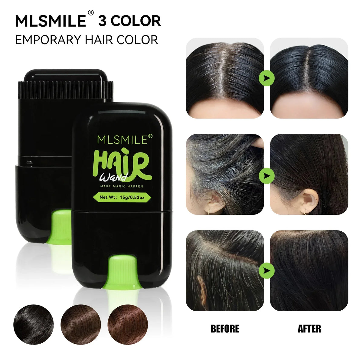 MLSMILE Hair Dye Stick – Instant Grey & White Root Cover Comb Hair Color Stick HIP