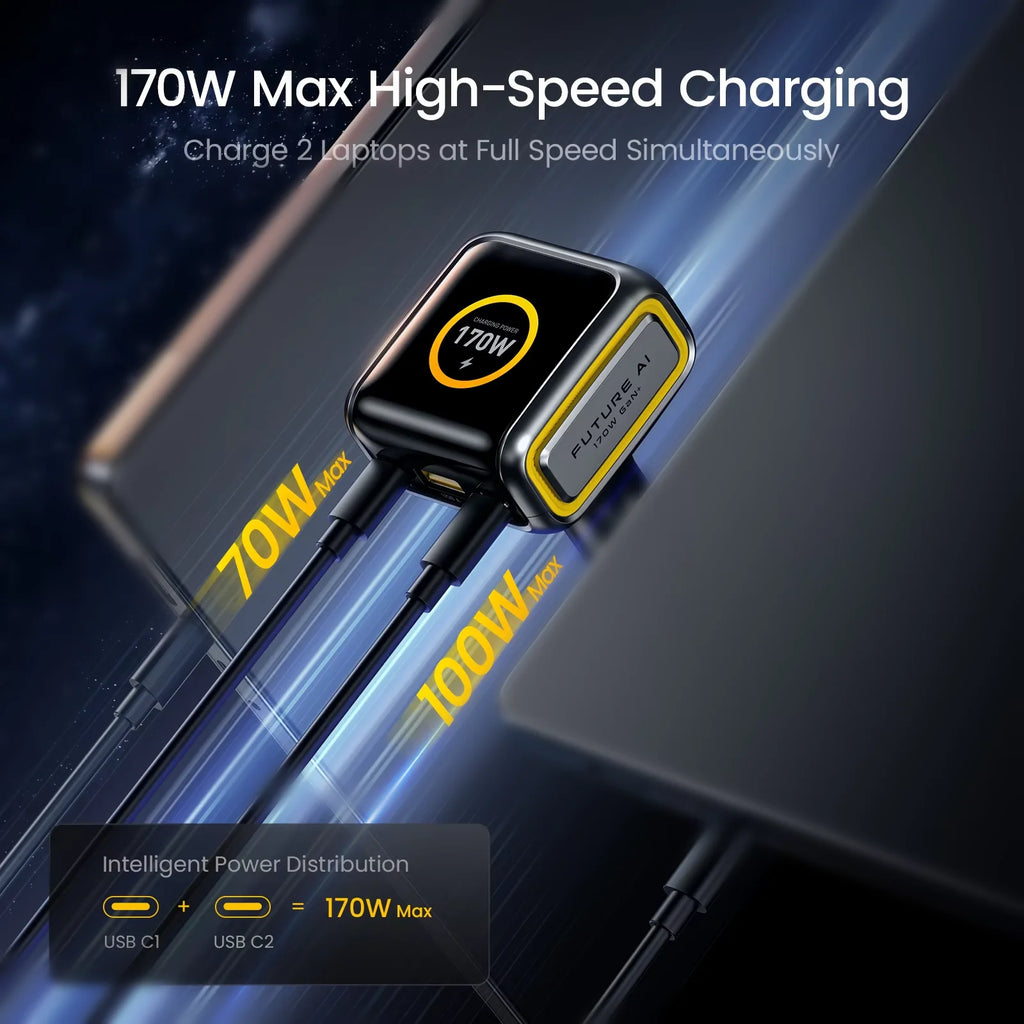 AOHI 170W 3-Port Fast Car Charger | PD 3.1 & LED Display Car Charger HIP
