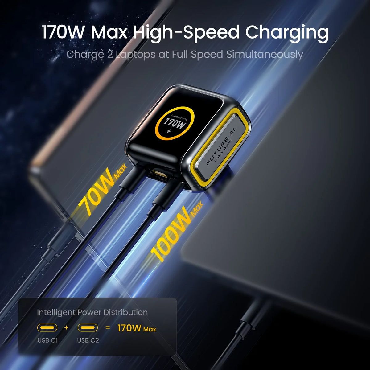 AOHI 170W 3-Port Fast Car Charger | PD 3.1 & LED Display Car Charger HIP