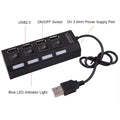 4-Port USB Hub with ON/OFF Switch & LED Indicator | SEamopar USB Hub Splitter HIP 4 Ports Black