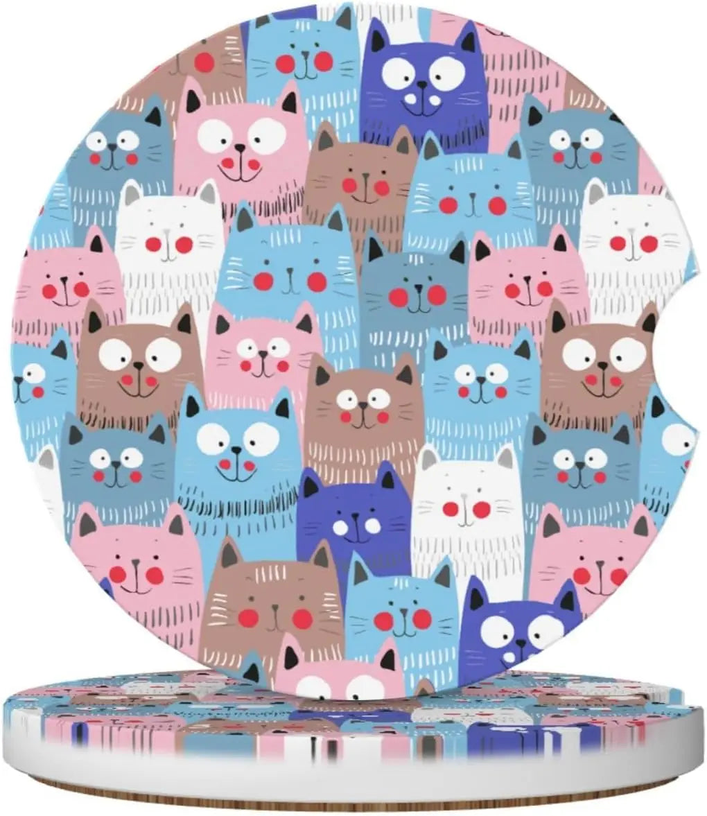 Colorful Cats Ceramic Car Cup Holder Coasters – 2 Pack Car Cup Coasters HIP 1 ceremic